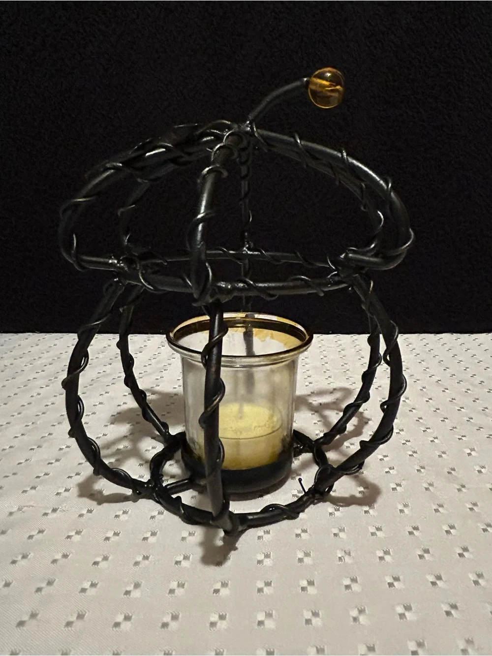 SET of 4 Black Wrought Iron Tea Light/Votive Candleholders  2 Acorns 2 Pears